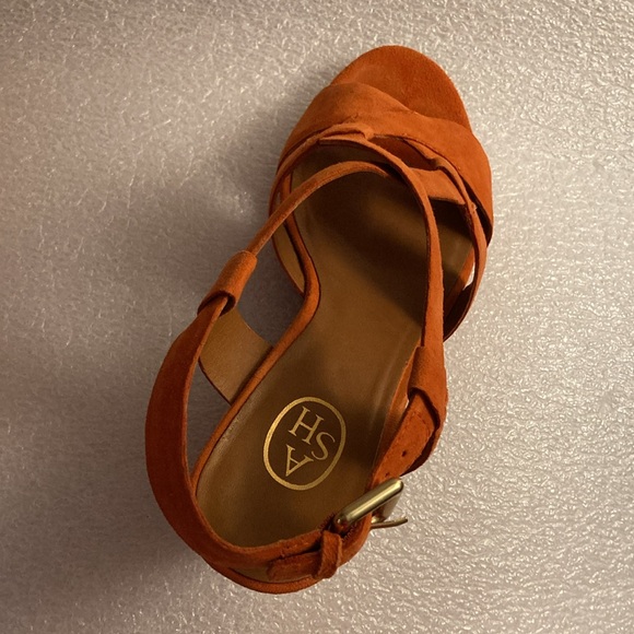 ASH Orange Suede Slingback Lattice Wedge Heel Sandals & Gold Buckle - Sz 37 - Picture 13 of 13